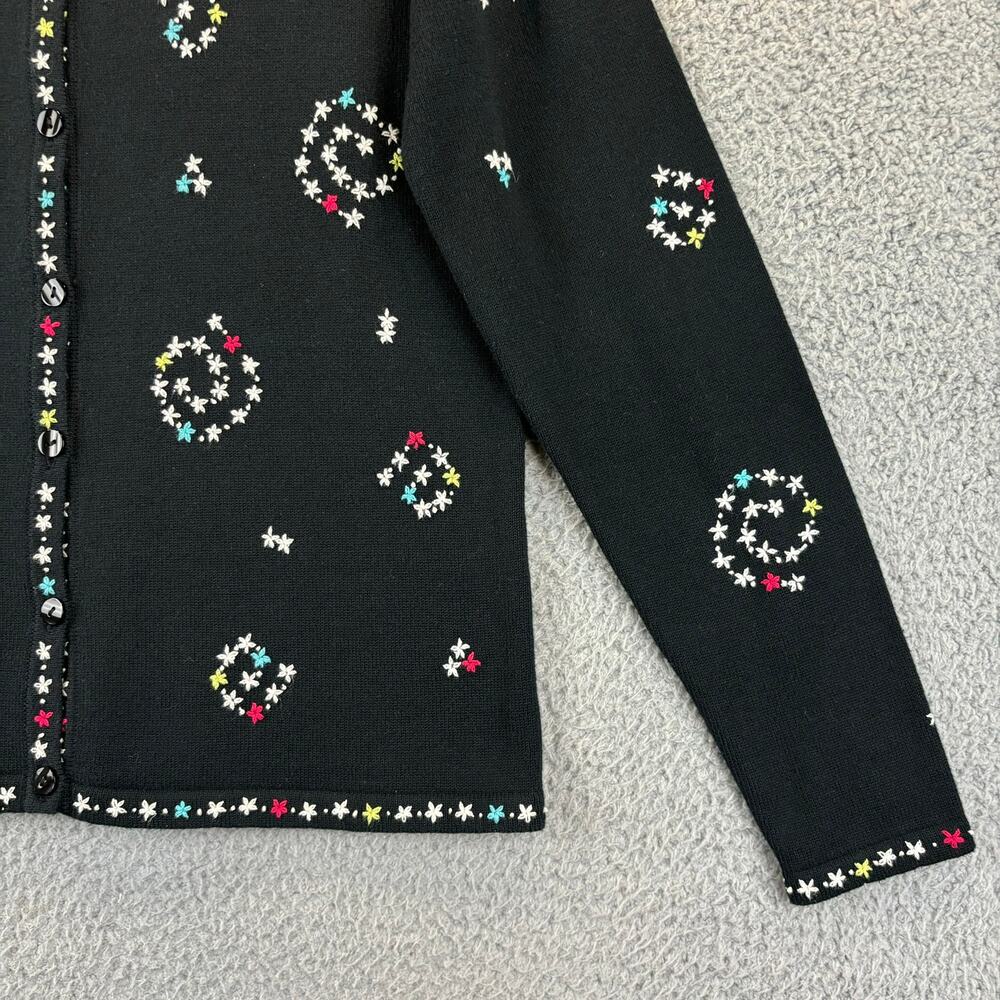 Vintage Talbots Embroidered Cardigan Small 90s Black Sweater Floral Allover - Picture 4 of 12